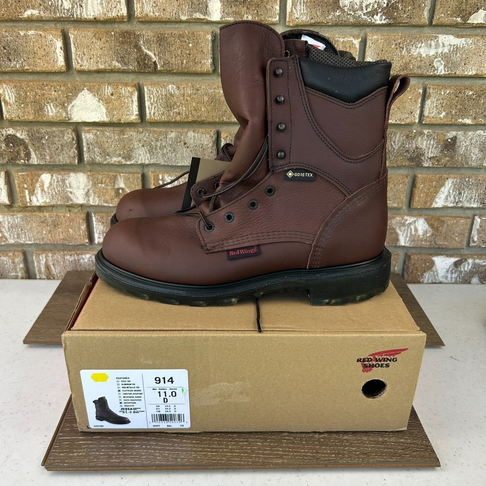 RedWing 914 SuperSole 2.0 8in Work Boots Mens 11D Brown Goretex Lace Up USA NEW